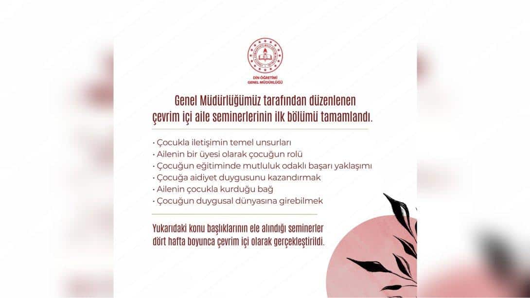 Genel Müdürlüğümüz Sosyal Medya Hesabında Yayımlanan Çevrim İçi Aile Seminerleri Tamamlandı